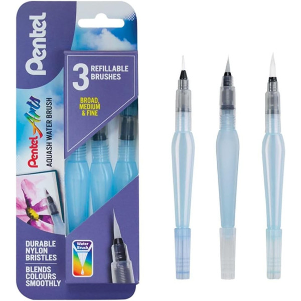 Lot de 3 pinceaux à réservoir d'eau - Pointes assorties - Pentel Arts