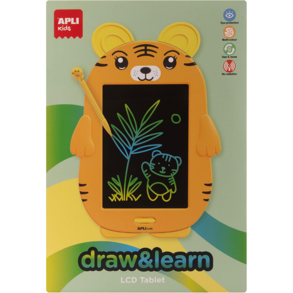 Tablette à dessin - Écran LCD 8,5 pouces - Avec stylet - Effaçable - Forme de Tigre - Apli Kids