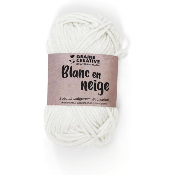 photo - Fil de coton - Spécial crochet et amigurumi - Blanc en neige - 55m - Graine créative