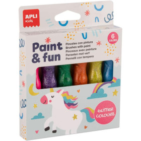 photo - 6 pinceaux avec peinture pailletée - Gouache - Pour enfant - Apli Kids
