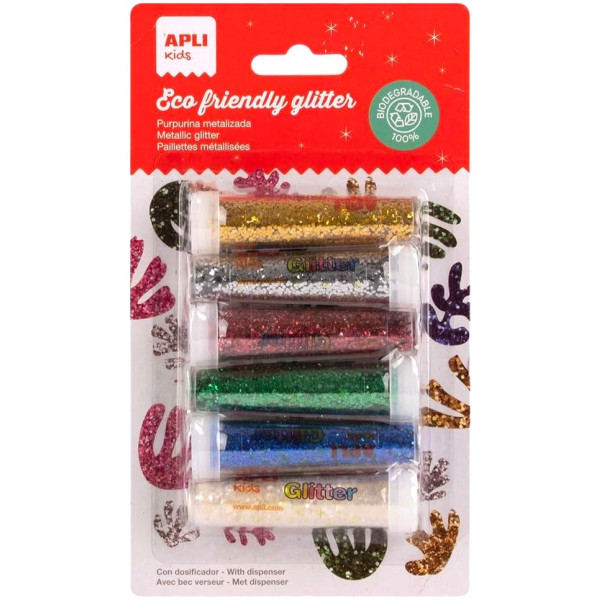 photo - Lot de 6 tubes de paillettes métallisées - Assortiment de couleurs - Loisirs créatifs enfant - Apli Kids
