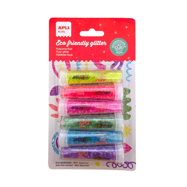 photo - Lot de 6 tubes de paillettes fluorescentes - Assortiment de couleurs - Loisirs créatifs enfant - Apli Kids