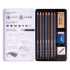 Crayons graphite - Assortiment de mines 2H,H,HB,B,2B,4B,6B + 2 gommes - Milan