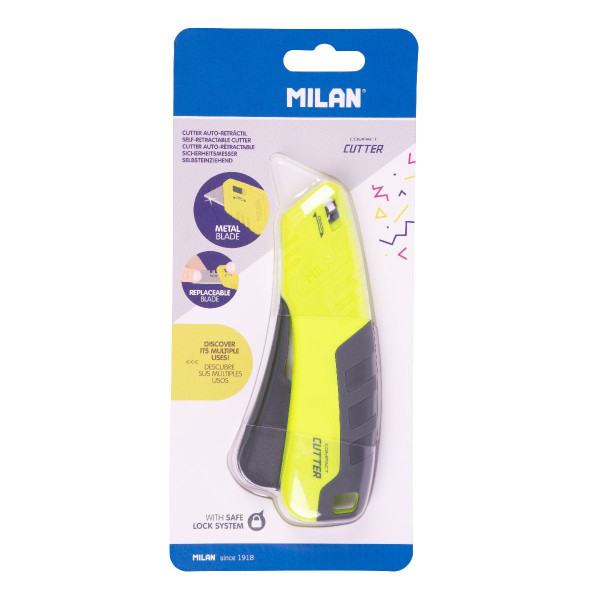 photo - Cutter - Lame métal - Auto-rétractable - Jaune - Verrouillage de sécurité - Milan