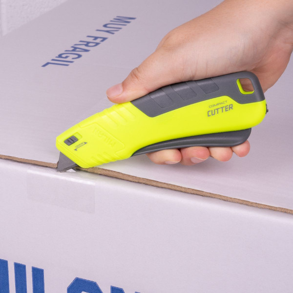 Cutter - Lame métal - Auto-rétractable - Jaune - Verrouillage de sécurité - Milan