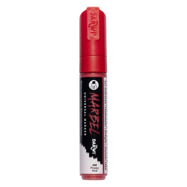 photo - Marqueur - Peinture acrylique - Rouge - Permanent - Pointe biseautée 12mm - Marbel - Darwi