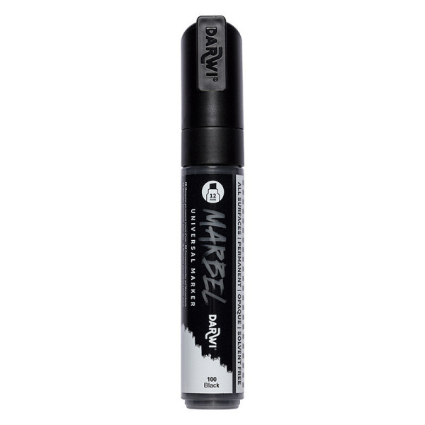 photo - Marqueur - Peinture acrylique - Noir - Permanent - Pointe biseautée 12mm - Marbel - Darwi