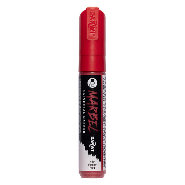 photo - Marqueur - Peinture acrylique - Rouge - Permanent - Pointe rectangulaire 15mm - Marbel - Darwi