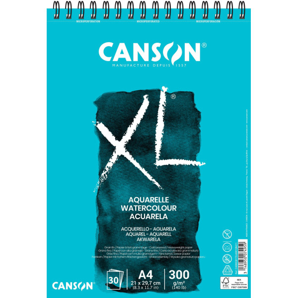 photo - Bloc - Aquarelle - A4 - Spirales - 30 feuilles - 300g - Canson XL