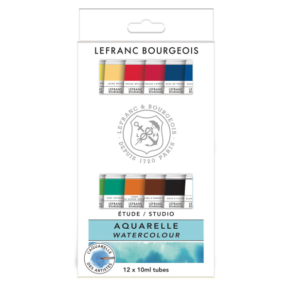 photo-12 tubes de peinture aquarelle - Etude Studio - Lefranc Bourgeois - 10ml