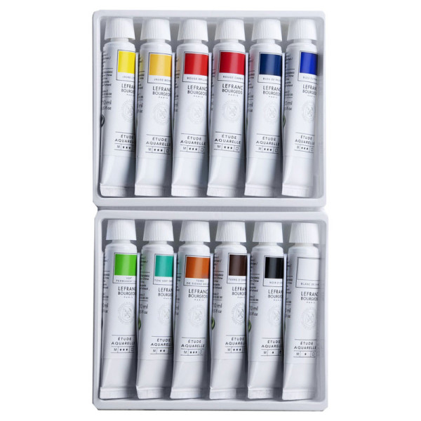 12 tubes de peinture aquarelle - Etude Studio - Lefranc Bourgeois - 10ml