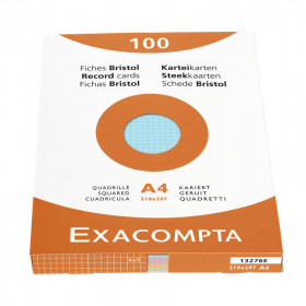 100 fiches bristol - A4 - Petits carreaux - Assortiment de couleurs - Exacompta
