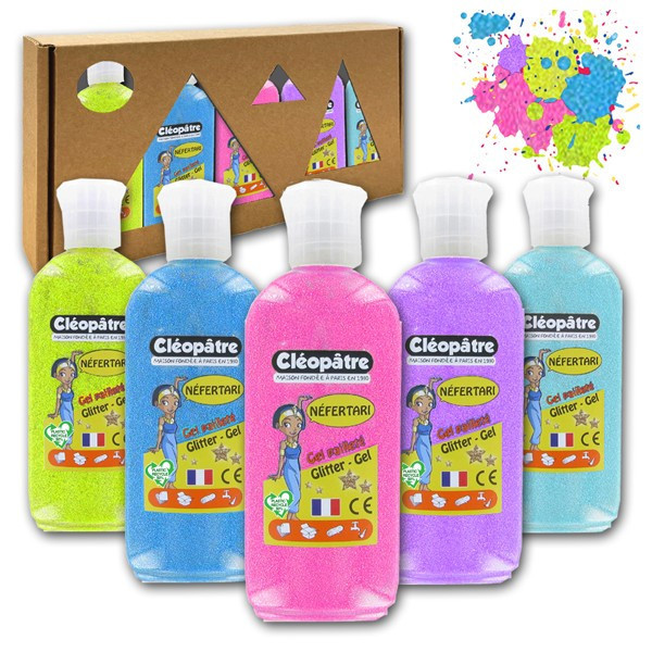 photo-5 flacons de gels pailletés - Couleurs néon - 100ml - Cléopâtre
