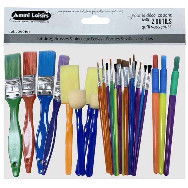 photo-Lot de 25 pinceaux et brosses - Ecole et loisirs créatifs - Formes et tailles assorties