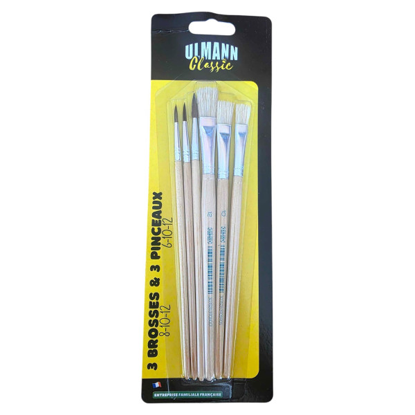 photo - Lot de 6 pinceaux - Brosse et rond - Assortiment - Scolaire - Ulmann