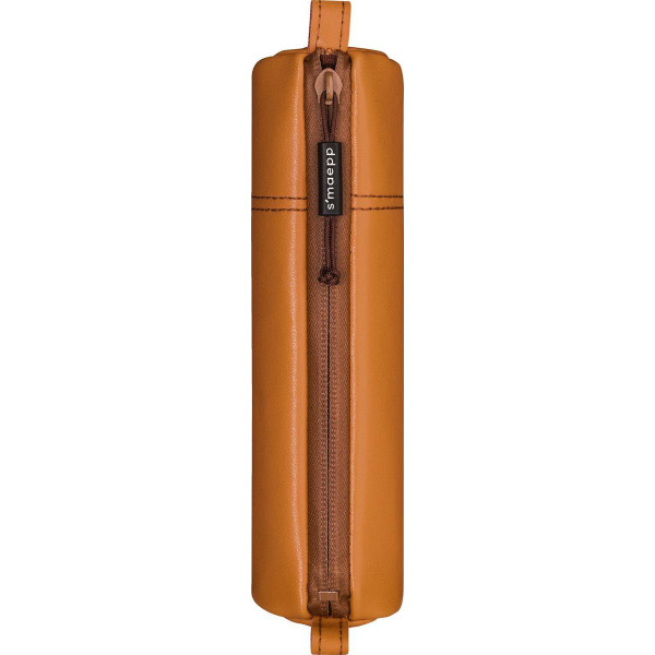 Trousse scolaire - Ronde - Marron - Imitation cuir - 20 x 4,5 cm - Brunnen