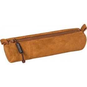 photo-Trousse scolaire - Ronde - Marron - Imitation daim - 20 x 4,5 cm - Brunnen