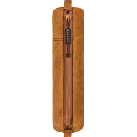 Trousse scolaire - Ronde - Marron - Imitation daim - 20 x 4,5 cm - Brunnen