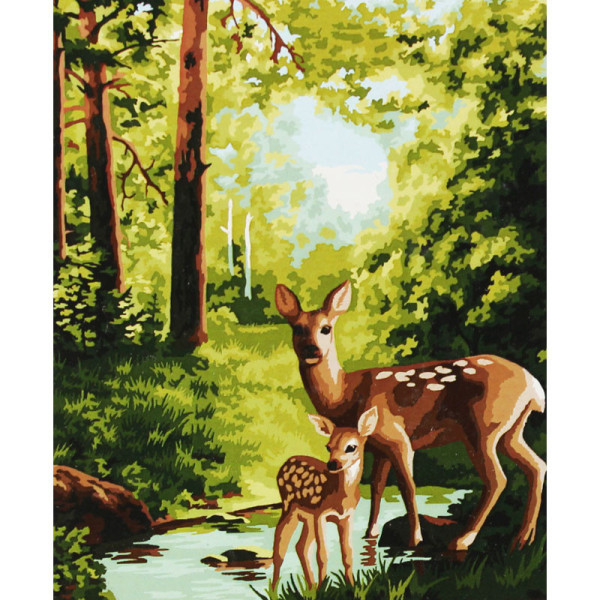 photo-Peinture par numéros - Les biches dans la forêt - 30 x 40 cm - Niveau intermédiaire
