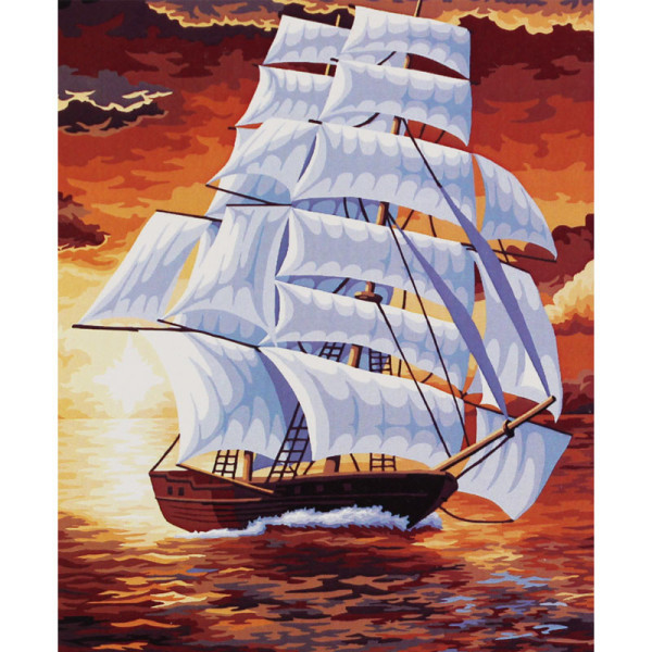 photo-Peinture par numéros - Une caravelle en pleine mer - 30 x 40 cm - Niveau intermédiaire