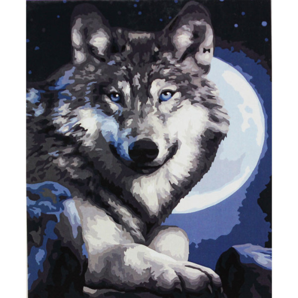 photo-Peinture par numéros - Loup au clair de lune - 30 x 40 cm - Niveau intermédiaire