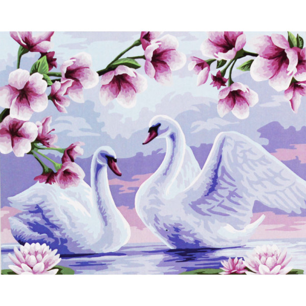 photo-Peinture par numéros - Le couple de cygnes - 30 x 40 cm - Niveau intermédiaire