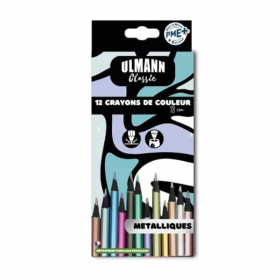 photo - Crayons de couleur - 12 couleurs métalliques - Corps bois - Scolaire - Coloriage - Ulmann