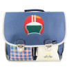 photo-Cartable - Louise et Arthur - Bleu - Carreaux vichy - Voiture vintage - 2 compartiments