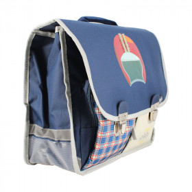 Cartable - Louise et Arthur - Bleu - Carreaux vichy - Voiture vintage - 2 compartiments