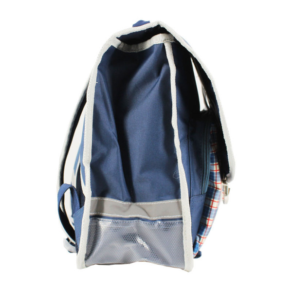 Cartable - Louise et Arthur - Bleu - Carreaux vichy - Voiture vintage - 2 compartiments