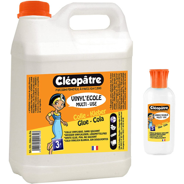 photo-Colle blanche - Cléopâtre -  Bidon Vinyl'Ecole 2 kg + flacon 100 g