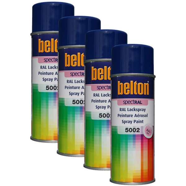photo-Lot de 4 bombes de peinture Belton Spectral RAL5002 Bleu outremer 400ml