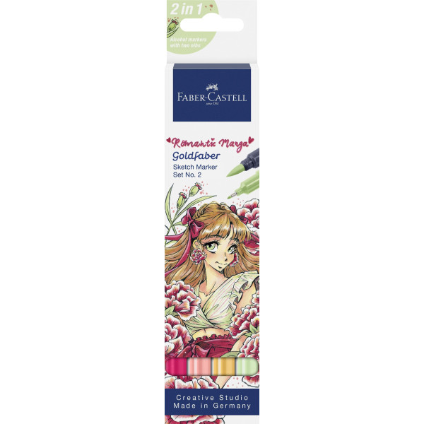 photo - 4 feutres de coloriage - A base d'alcool - Double pointes - Faber-Castell - Goldfaber - Romantic manga n°2