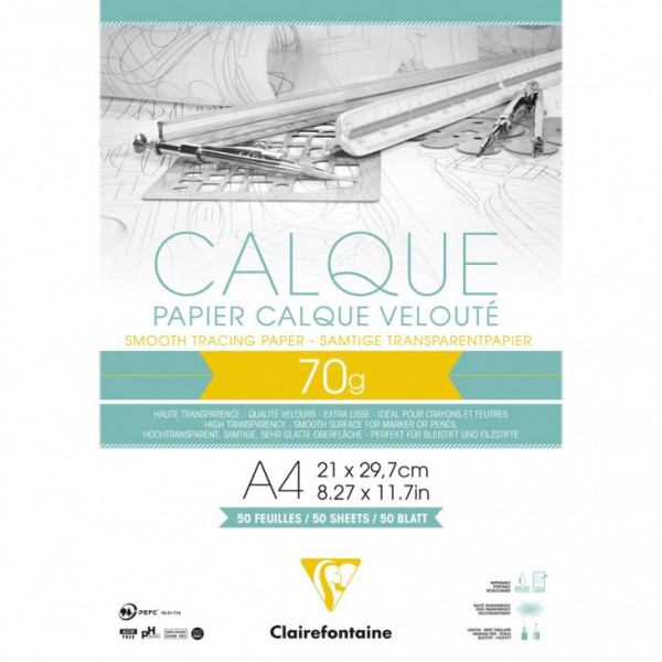 photo-Bloc - Papier calque - A4 21x29,7 cm- 70/75g - 50 feuilles - Clairefontaine