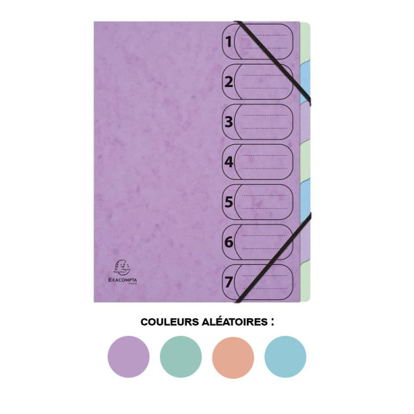 Trieur - 7 touches - A4 - Carton - Couleurs pastel assorties - Harmonika - Exacompta