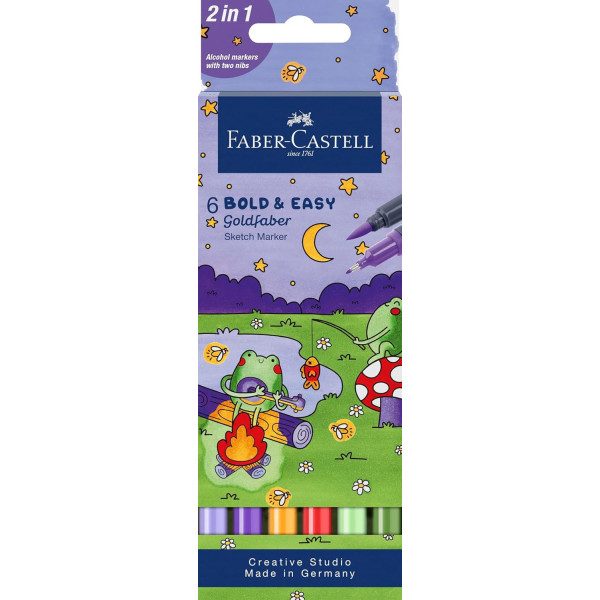photo - Etui de 6 feutres de coloriage - A base d'alcool - Double pointes - Faber-Castell - Goldfaber - Bold & Easy