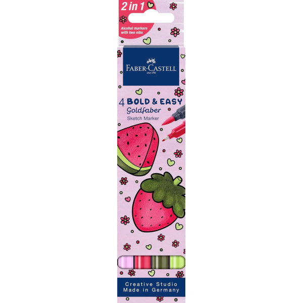 photo - Etui de 4 feutres de coloriage - A base d'alcool - Double pointes - Faber-Castell - Goldfaber - Bold & Easy I