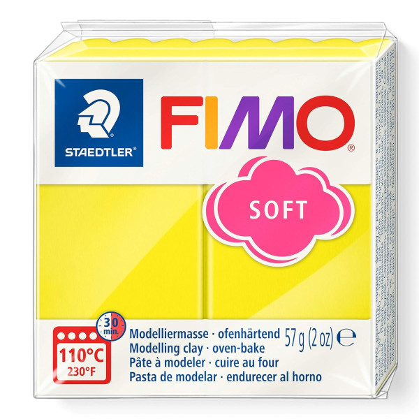 photo-Pâte FIMO Soft - Pâte polymère - Jaune citron - A cuire - Bloc de 57g - Loisirs créatifs