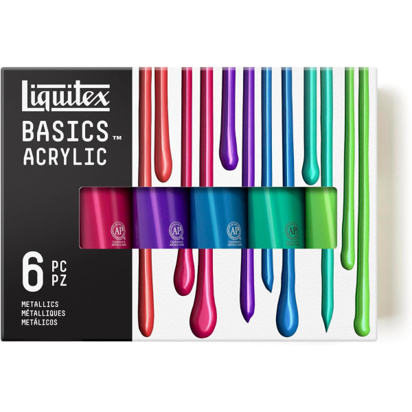 photo-Peinture acrylique - Liquitex - Basics acrylics - 6 tubes 118ml - Couleurs métalliques