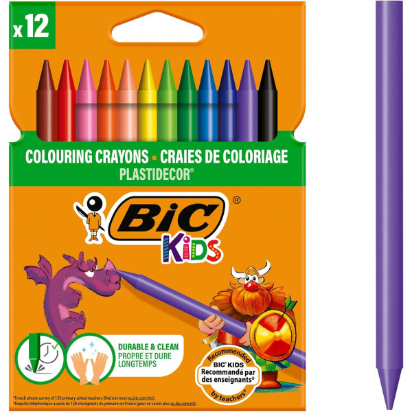 Crayons de couleur - Craies de coloriage - Enfant - BIC Kids - Plastidecor - 12 couleurs