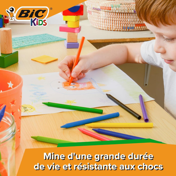 Crayons de couleur - Craies de coloriage - Enfant - BIC Kids - Plastidecor - 12 couleurs