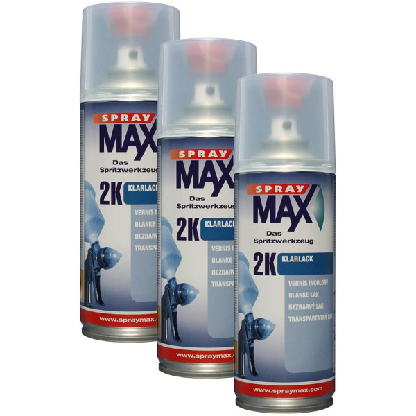 photo-Lot de 3 bombes de vernis de finition - Automobile - Brillant - 2K Spray max - 400ml