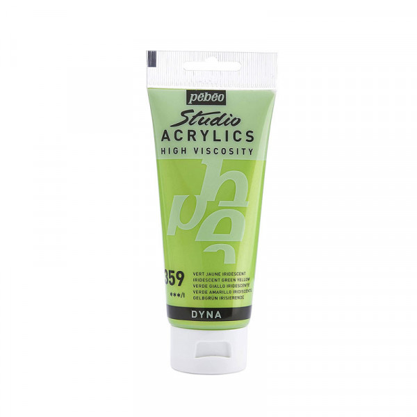 photo-Tube de peinture acrylique - Métallisé - Vert jaune iridescent - Pébéo - Studio - 100 ml