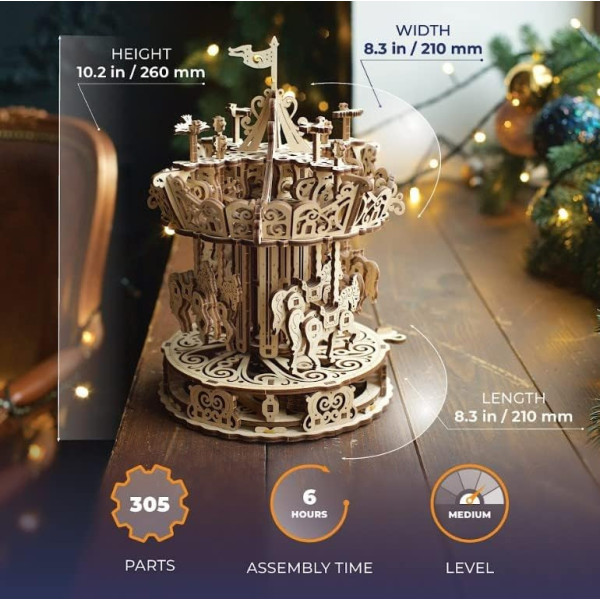 Modélisme - Maquette 3D - Carrousel - Rotatif - 300 pièces - Bois - Puzzle