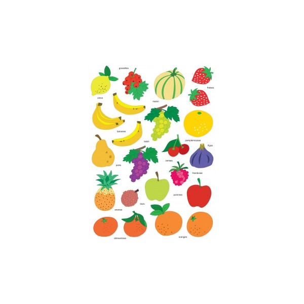 photo-Gommettes pour enfant - Fruits banane pomme fraise - 2 planches - 46 pièces