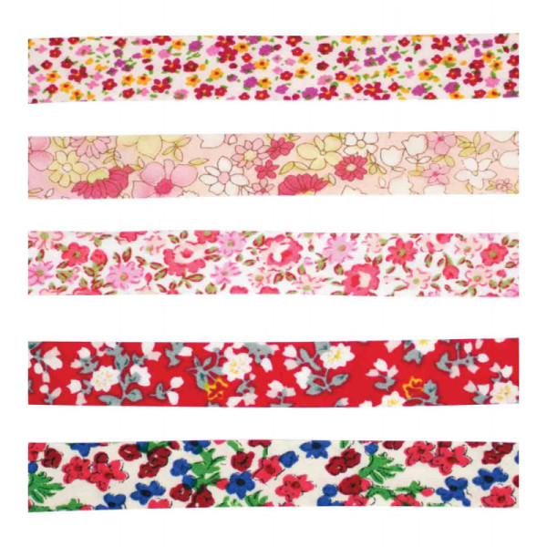 Biais Coton Liberty Fleurs 1cm X 1m - Lot De 5 | MegaCrea DIY Pour Couture Et Créations
