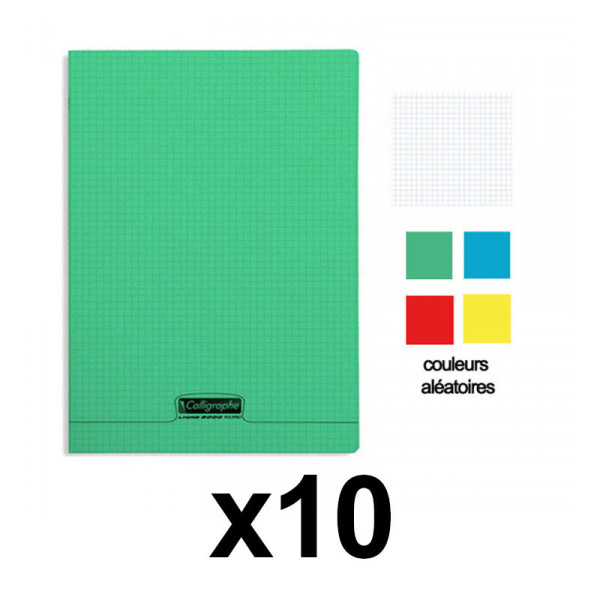 photo-Lot de 10 cahiers - 24x32(cm) - Petits carreaux - 96 pages - couverture en polypro - sans spirale - Clairefontaine
