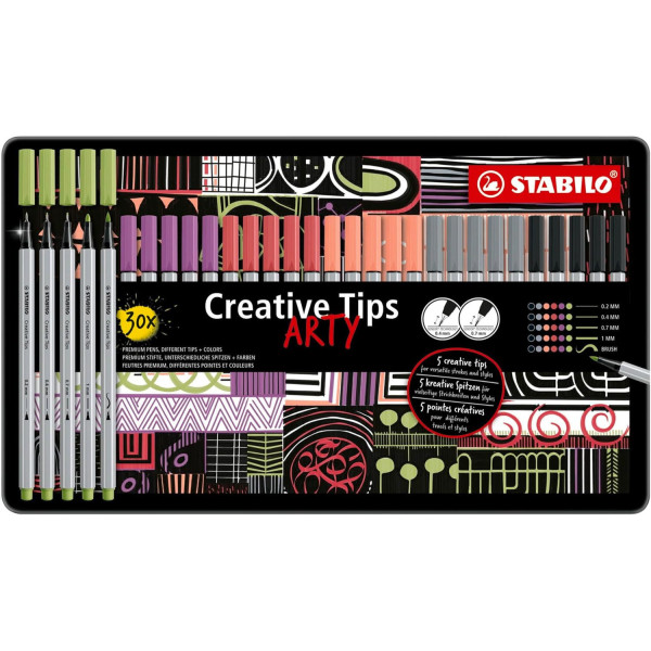 photo-Feutres - Coloriage, dessin - 30 couleurs pastels - Assortiment pointes - STABILO Creative Tips