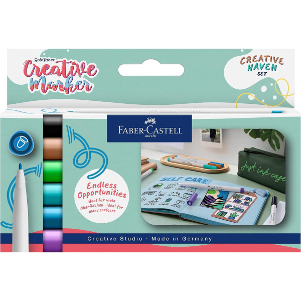 photo-Feutres créatifs - Indélébiles - 6 couleurs froides Haven - 1,5mm - Faber-Castell Creative marker