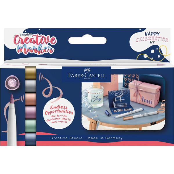photo-Feutres créatifs - Indélébiles - 6 couleurs métalliques - Pointe pinceau - Faber-Castell Creative marker